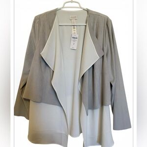 Chico’s Size 2 Gray Faux Suede Draped Open-Front Jacket Cardigan NWT $159